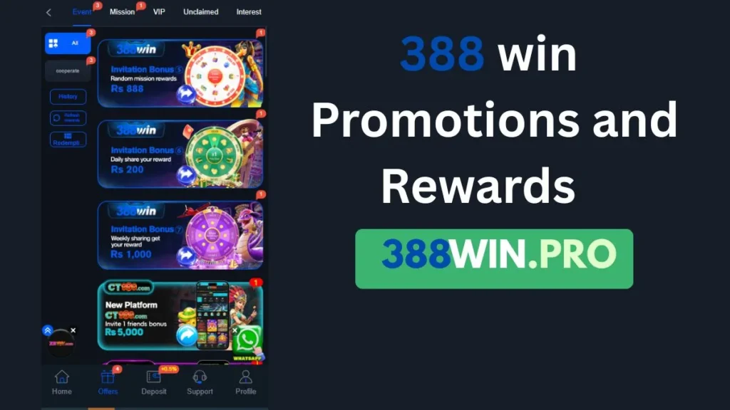 388 win game Promotions and Rewards