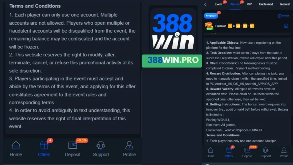 388WIN Rewards, Bonuses